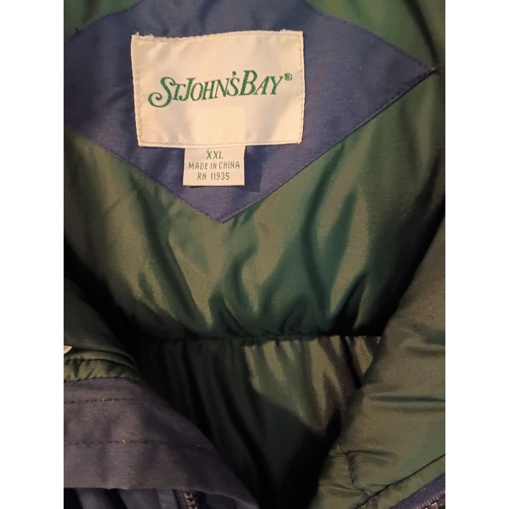 St Johns Bay Mens XXL Down Filled Winter Parka Jacket Navy Blue Green Puffer - Picture 2 of 4